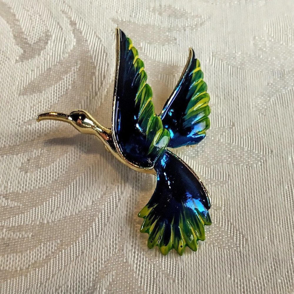 Vintage Gerry Blue Green Yellow Enamel Bird Brooch